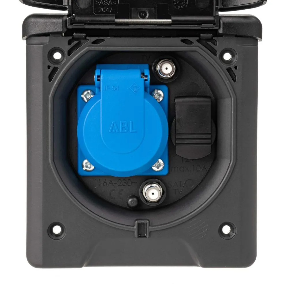 ABL 12V en TV wanduitvoerdoos zwart