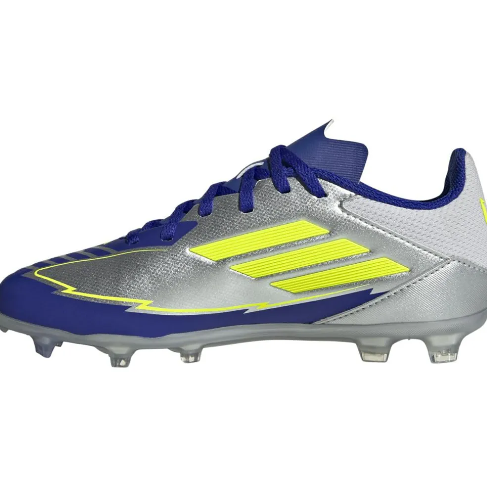 Adidas F50 League Messi FG MG voetbalschoenen junior silver metallic solar yellow lucid blue