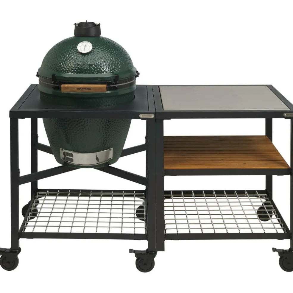 Big Green Egg Large houtskoolbarbecue met frame en uitbreidingsframe SS wood grid