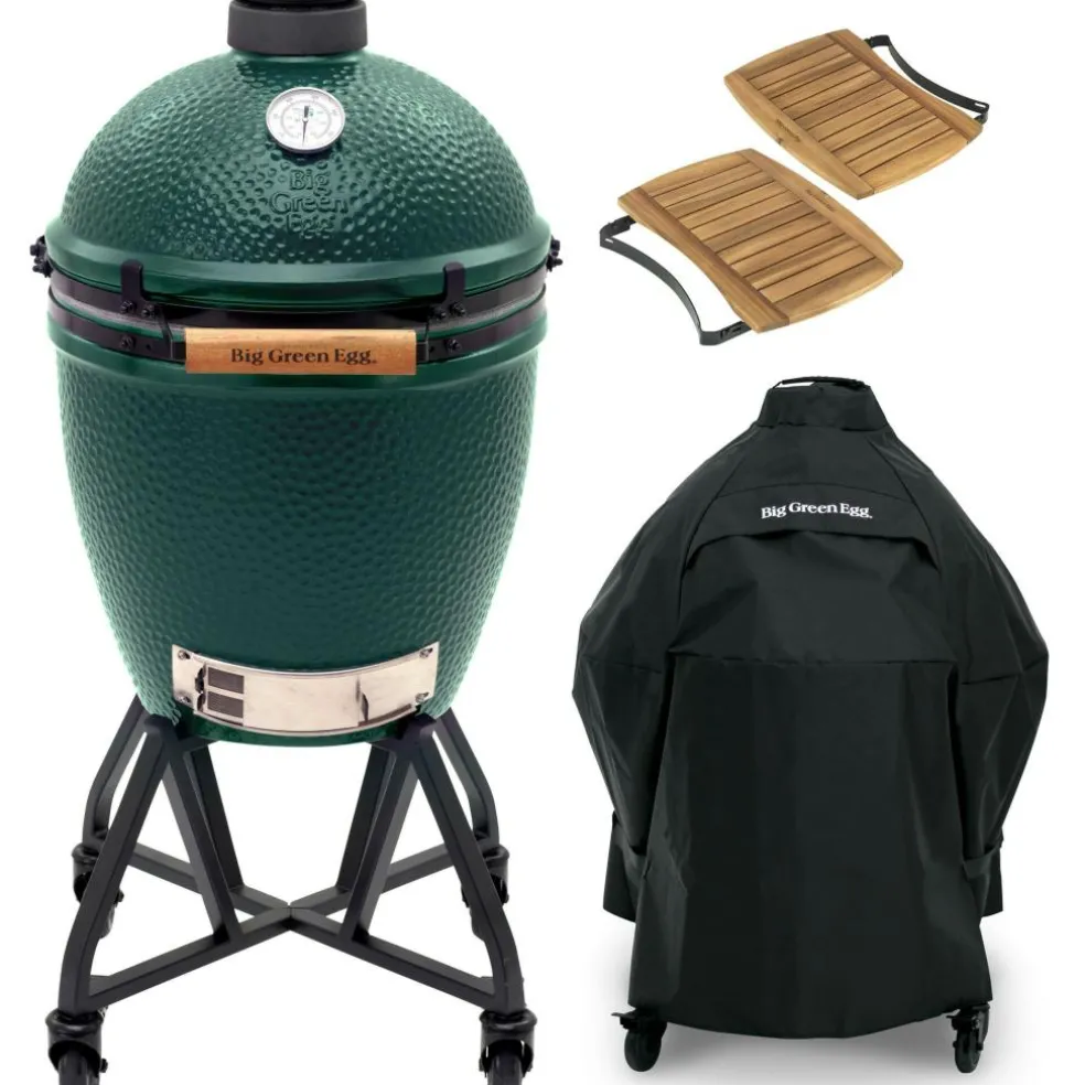 Big Green Egg Large houtskoolbarbecue met onderstel, zijtafels en hoes
