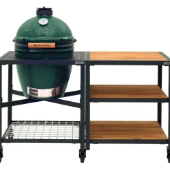 Big Green Egg  Medium houtskoolbarbecue met frame en uitbreidingsframe wood