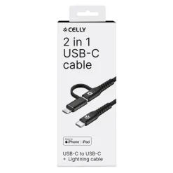 Celly Duo USB-C oplaadkabel zwart 1 meter