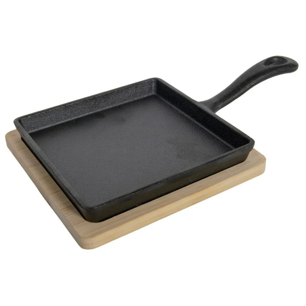 DWS Gietijzeren koekenpan met plank 14 x 14 cm