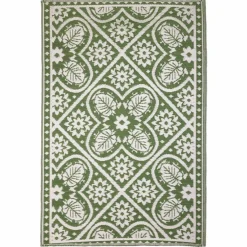 Esschert Design Bladeren buitenkleed 120 x 180 cm green white