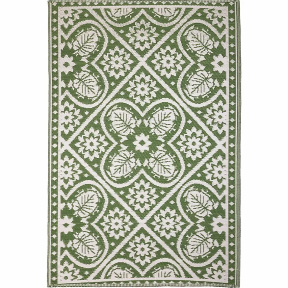 Esschert Design Bladeren buitenkleed 120 x 180 cm green white