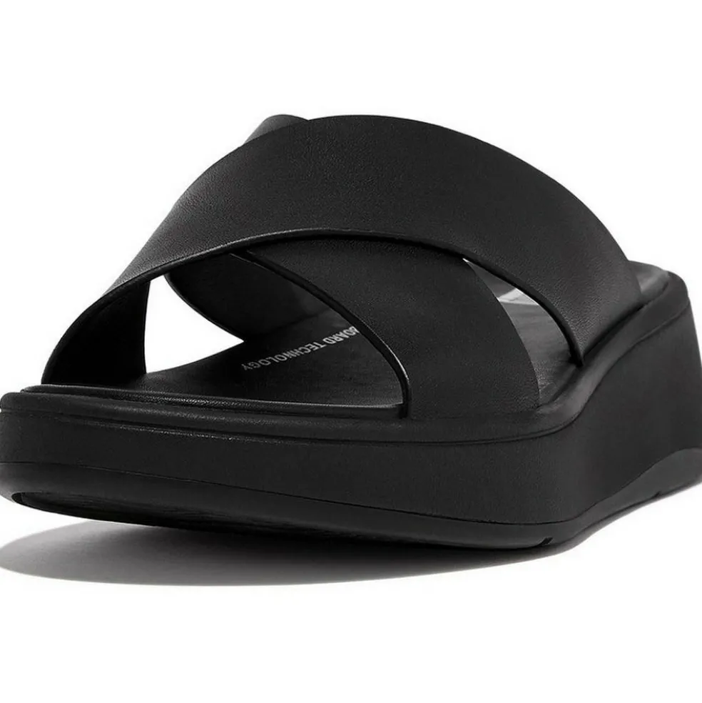 Fitflop F-Mode Leather Flatform Cross slippers dames all black