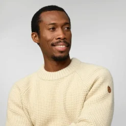 Fjällräven Övik Waffle Knit trui heren light beige