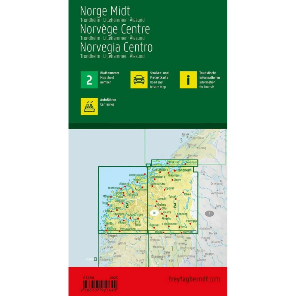 Freytag & Berndt Centraal Noorwegen Trondheim Lillehammer Alesund vrijetijds- en wegenkaart
