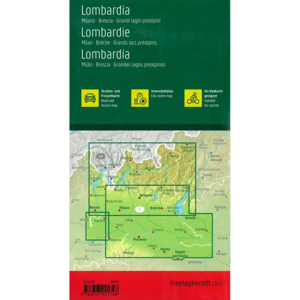 Freytag & Berndt Lombardije Milaan Brescia Italiaanse Meren vrijetijds- en wegenkaart