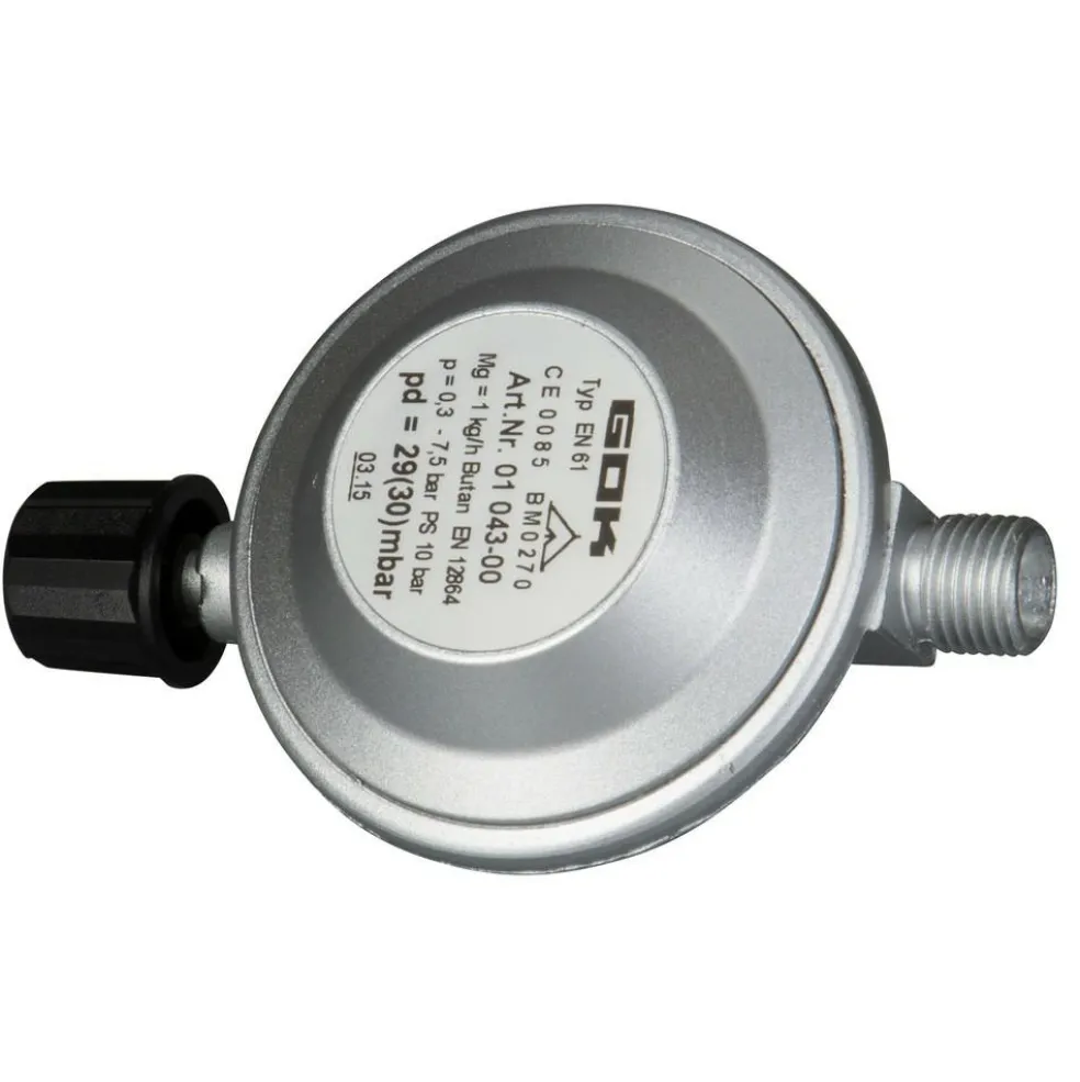 GOK Gasdrukregelaar Campingaz 30 mbar met 1/4 linkse uitgang