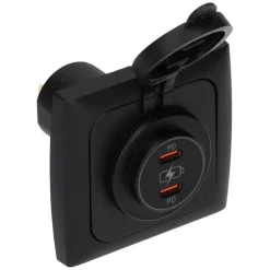 Haba C-line Power Line 2x USB-C PD 36W lader  wandcontactdoos met klep black