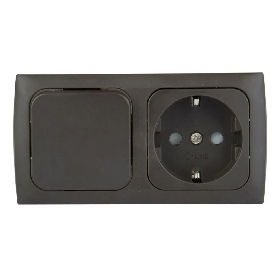 Haba C-line wandcontactdoos met schakelaar bruin