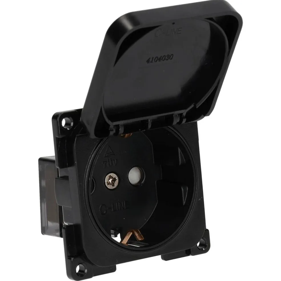 Haba C-Line wandcontactdoos met klep black