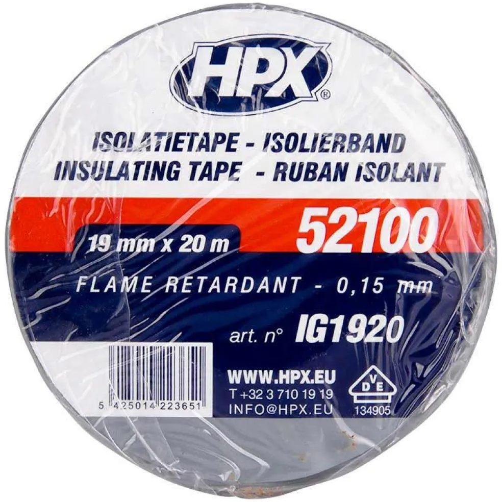 HPX 52100 isolatietape grijs 19 mm x 20 meter