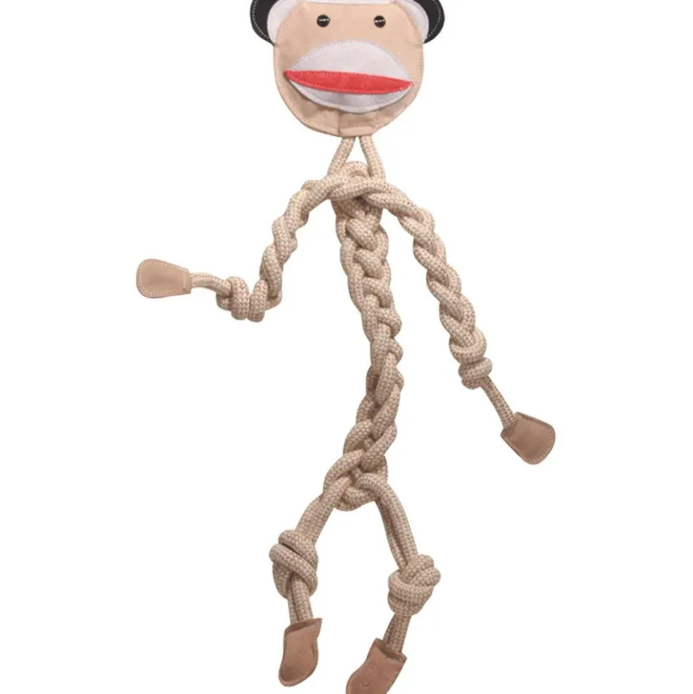 HuggleHounds Stuey Sock Monkey Natural Rope Knottie Large hondenspeelgoed