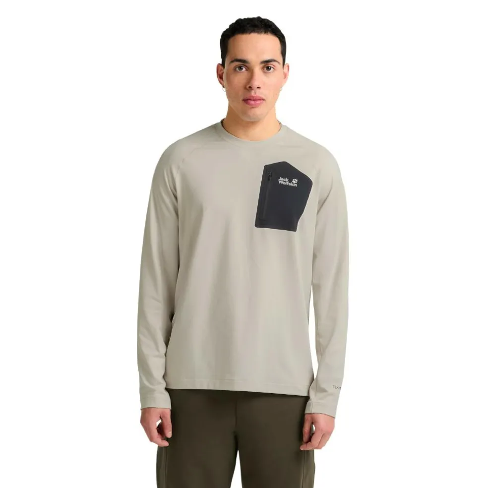 Jack Wolfskin Prelight Trail Crew shirt heren pale sand