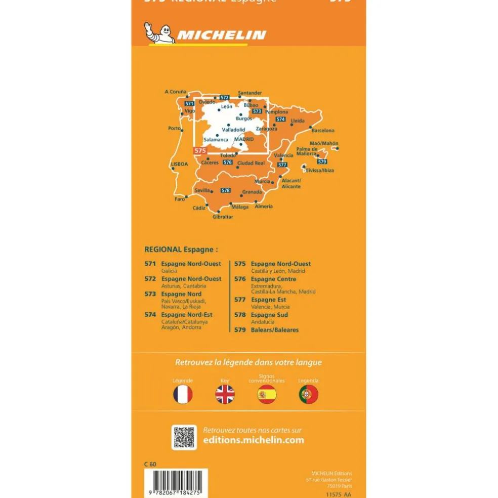 Michelin 575 Noordwest-Spanje Castilla y León Madrid wegenkaart