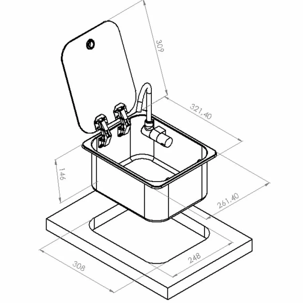 Navy Load Spoelbak met glazen deksel 320 x 260