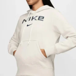 Nike Sportswear Phoenix Fleece Logo hoodie dames light  orewood brown white armor