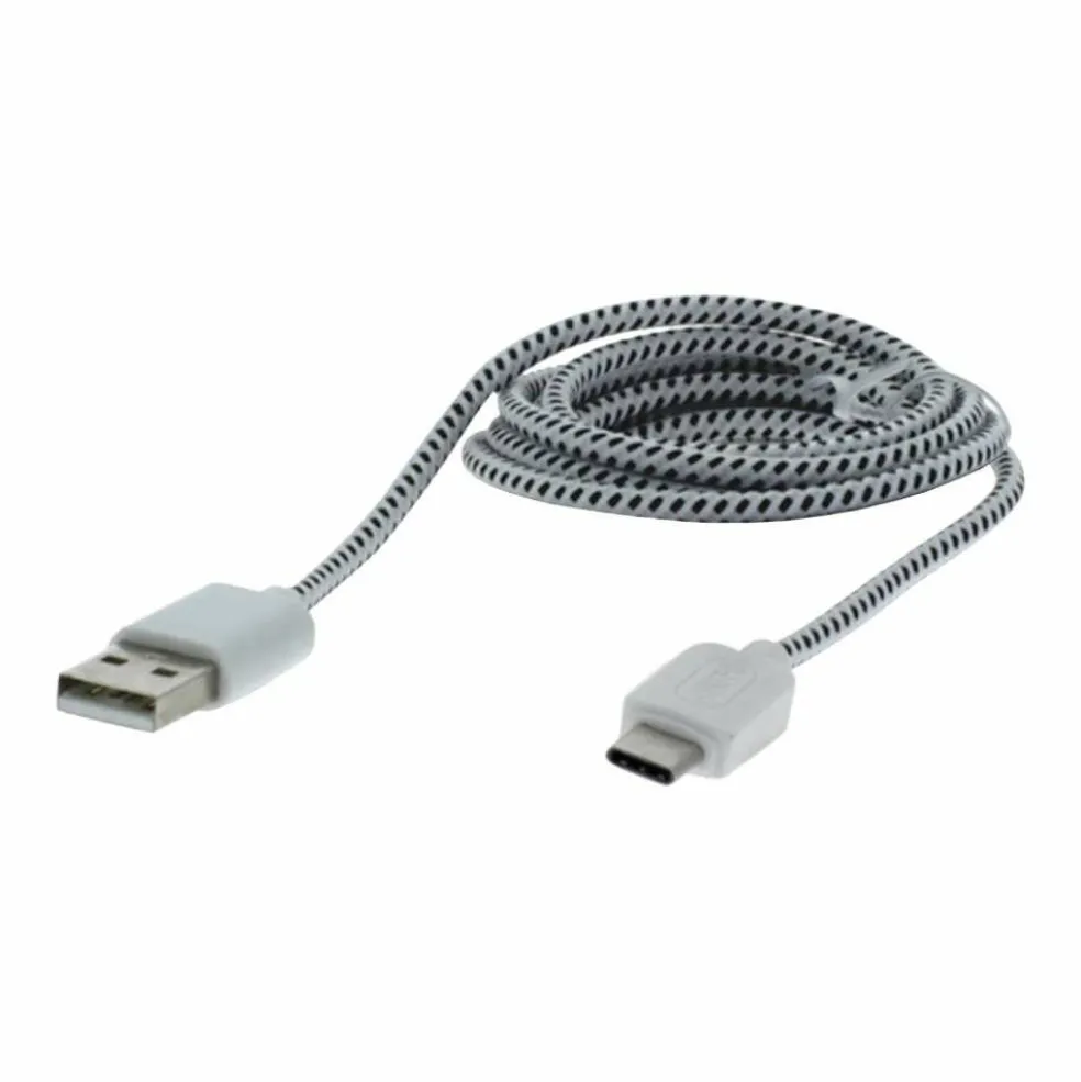 Q-Link USB - USB-C oplaadkabel textiel 1 meter zwart wit