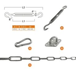 Shadow Comfort  Driehoek schaduwdoek M10 RVS bevestiging set