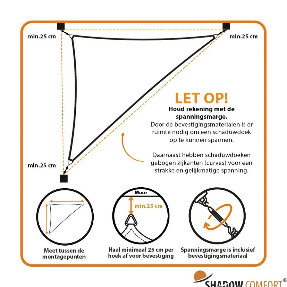 Shadow Comfort Driehoek schaduwdoek 500 x 500 x 710 cm sahara sand