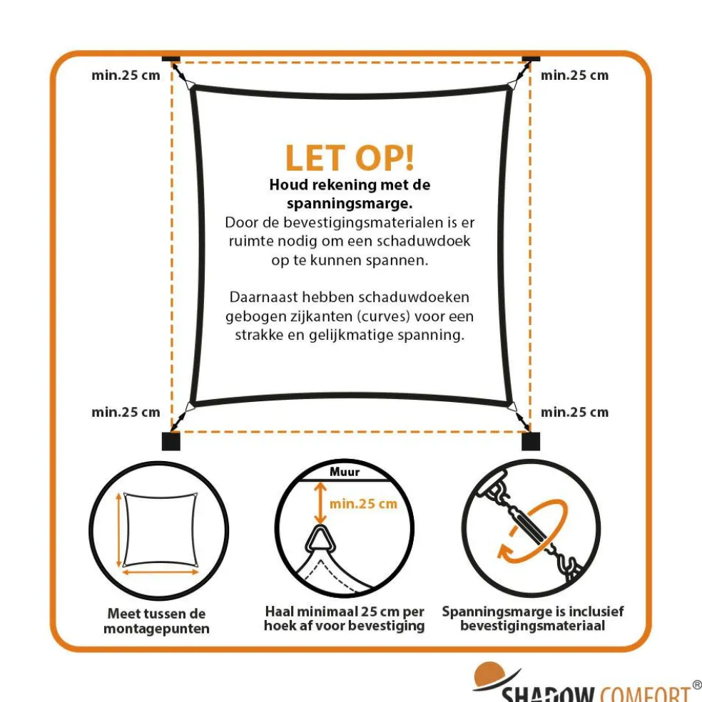 Shadow Comfort Waterdicht vierkant schaduwdoek 400 x 400 cm grey