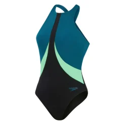 Speedo Colourblock Highneck badpak dames black teal