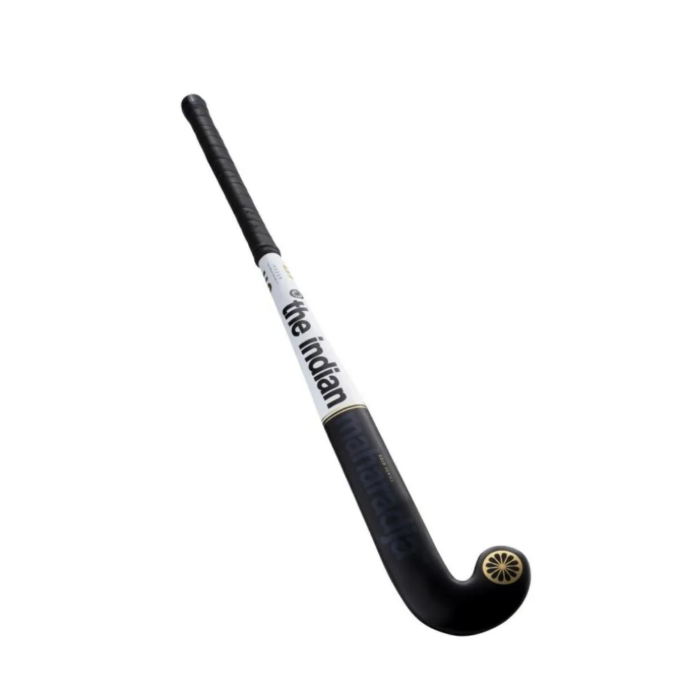The Indian Maharadja Gold Pro Mid Bow zaalhockeystick junior black white gold foil